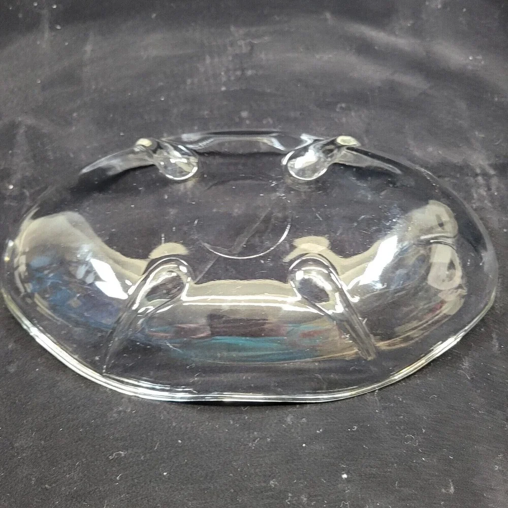 Viking Glass Footed Bowl Clear Vintage Mid Century Modern Epic Three Toed 9.5in
